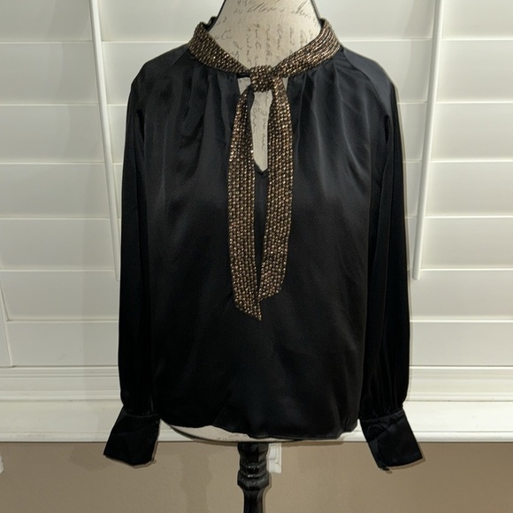 Joie Wenya Sash Detail Silk Satin Top Caviar - Picture 1 of 14